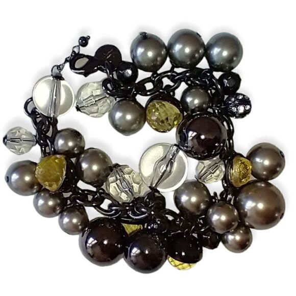 Y2K Grace Adele Bubble Beaded Bracelet Charms Glass Statement Gunmetal Statement - Picture 1 of 16